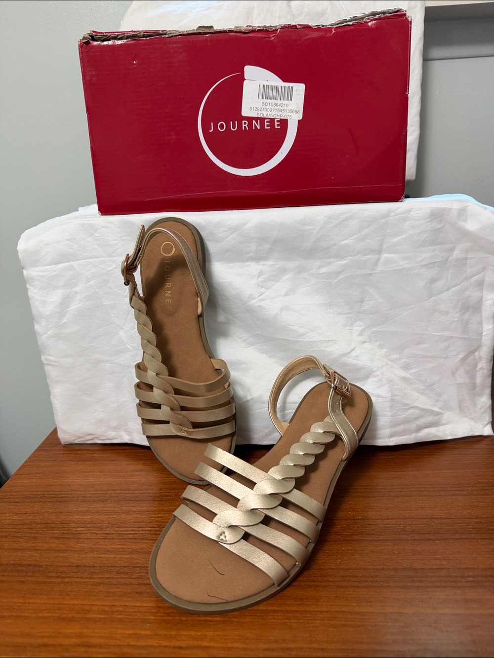 Journee Collection Metallic Tan Braided-Strap Sandals